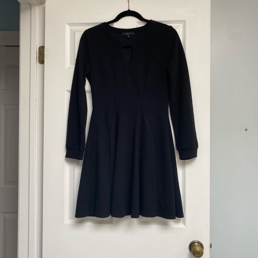 Black A-Line Long Sleeve Crew Neck Dress